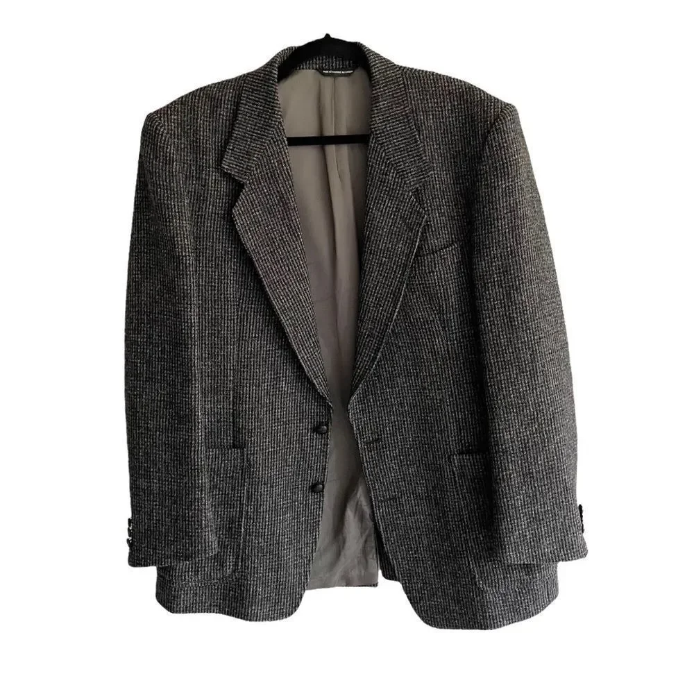 HARRIS TWEED Vintage Hand Woven Wool Sports Coat Jacket Blazer Gray Black 42R